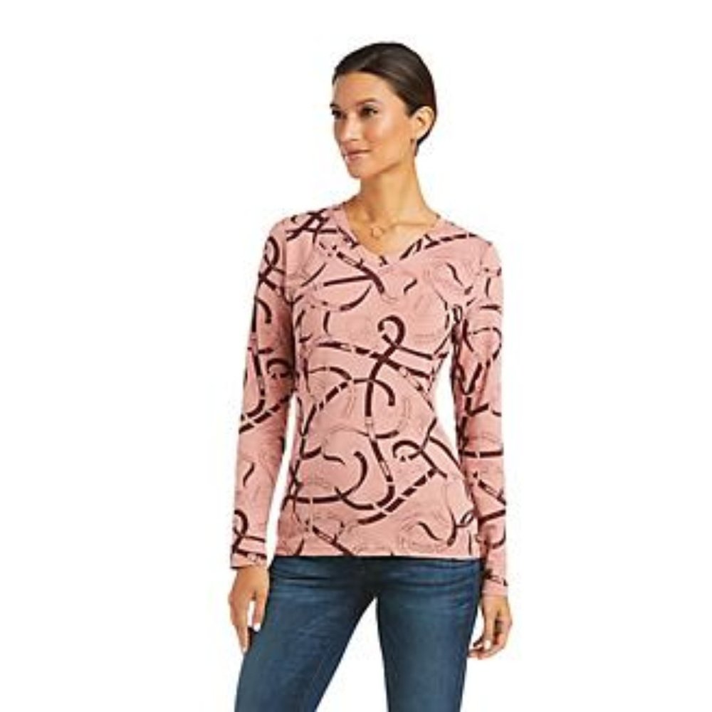 Ariat Womens Bridle Print Tee Color Ash Rose Size Large New With tags